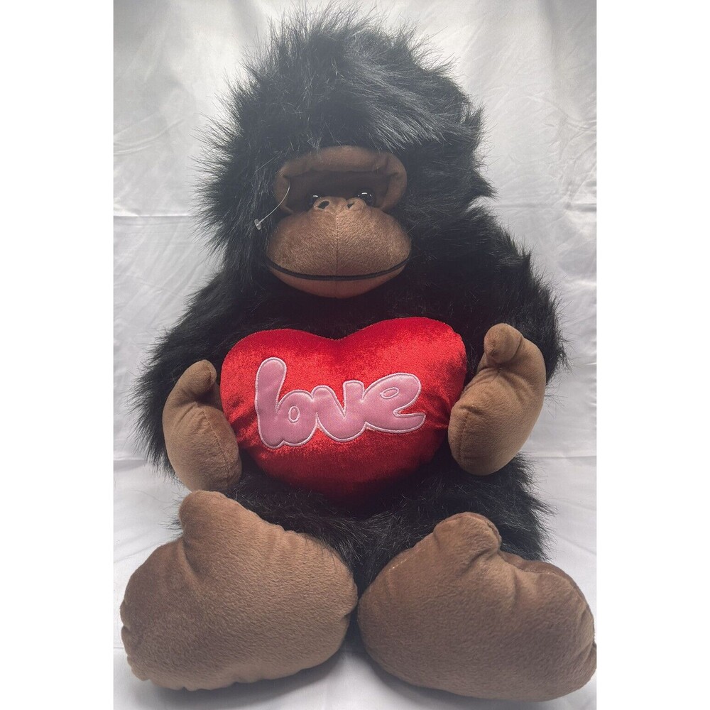 Vintage Hugfun Jumbo Black Gorilla Red Love Heart Plush Stuffed Animal 25” RARE